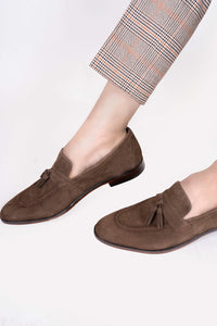 Men’s Classic Suede Loafers – Brown Tassel Slip-On Dress Shoes